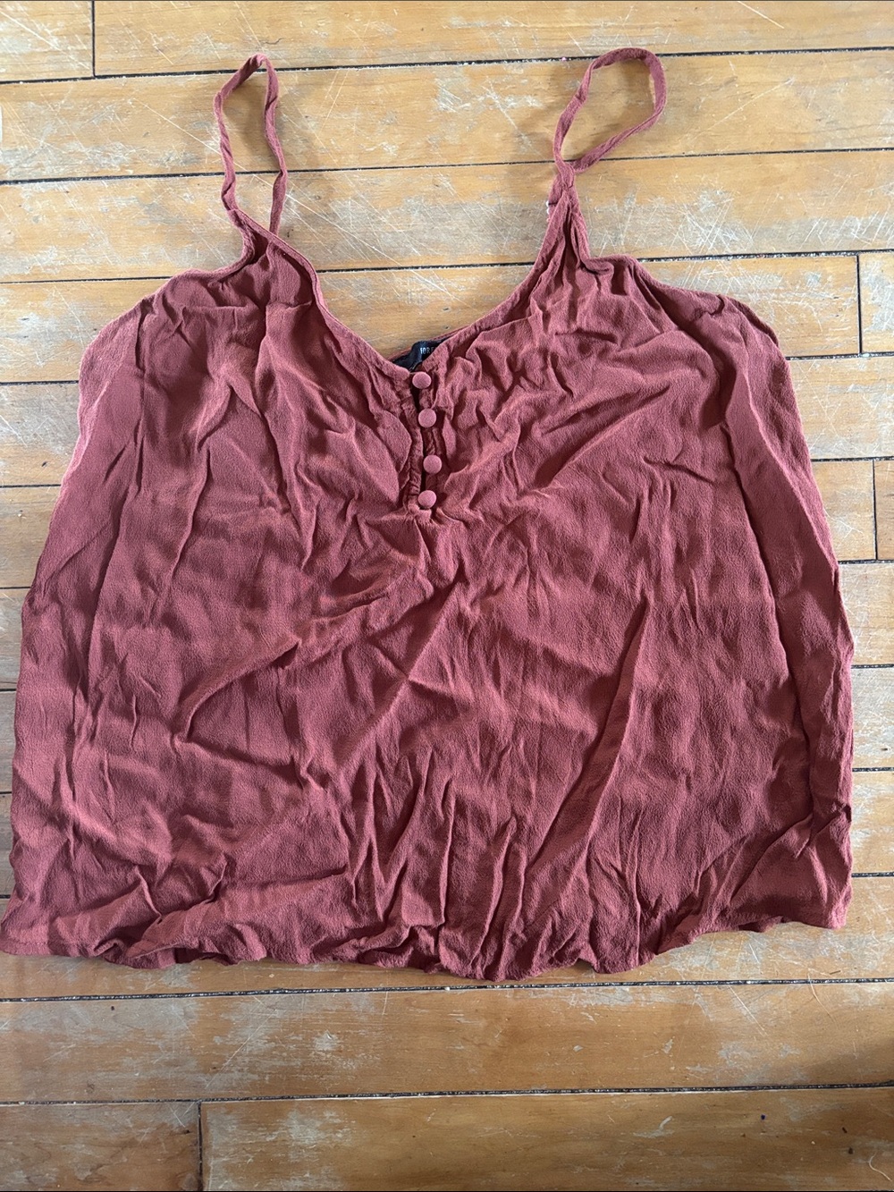 EUC Spaghetti Strap V-Neck Button Tank Top - Rust
